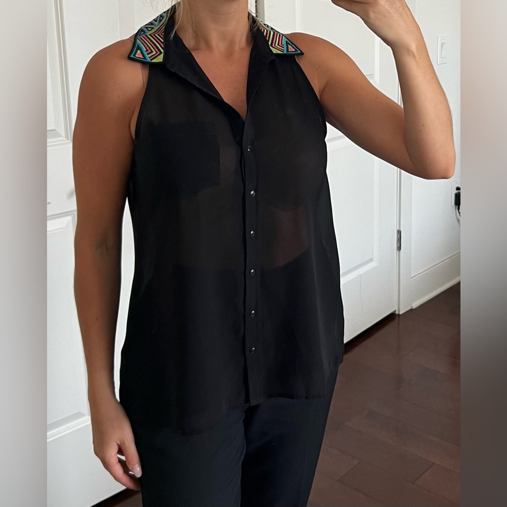 Guess Black Sleeveless Blouse with Colorful Accents